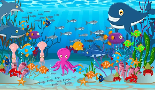 Fondo de dibujos animados de la vida del mar — Vector stock ... Fondo de dibujos animados de la vida del mar — Vector stock ...