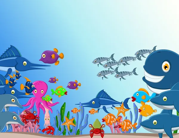 Fondo de dibujos animados de la vida del mar — Vector stock ... Fondo de dibujos animados de la vida del mar — Vector stock ...