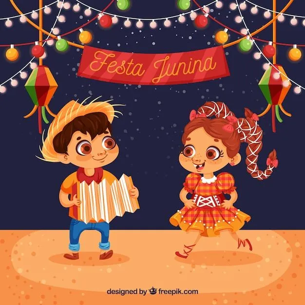 Fondo de fiesta junina con niños felices bailando | Vector Gratis Fondo de fiesta junina con niños felices bailando | Vector Gratis