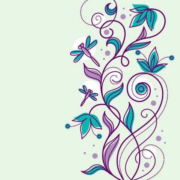 Fondo floral con libélulas de dibujos animados — Vector stock ... Fondo floral con libélulas de dibujos animados — Vector stock ...