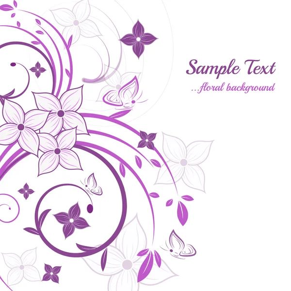 Fondo floral morado abstracto con hojas y mariposas — Vector stock ...