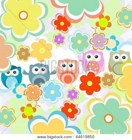 Fondo con flores y Cute búhos, Ilustración de arte Fotos stock e ... Fondo con flores y Cute búhos, Ilustración de arte Fotos stock e ...