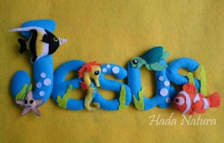 Fondo marino para Jesús. Nombre realizado en fieltro y decorado ... Fondo marino para Jesús. Nombre realizado en fieltro y decorado ...