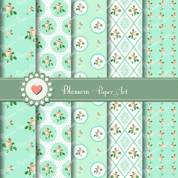 Papeles Digitales Verde Agua Papeles Digitales por blossompaperart Papeles Digitales Verde Agua Papeles Digitales por blossompaperart