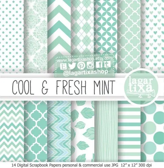 Fondos Papel Digital Menta Fresca azul verde aqua por LagartixaShop