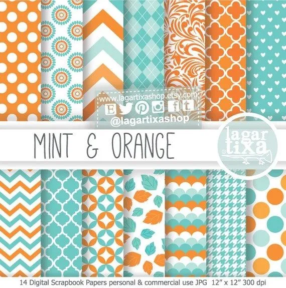 Fondos Papel Digital Naranja Teal azul verde aqua por LagartixaShop Fondos Papel Digital Naranja Teal azul verde aqua por LagartixaShop