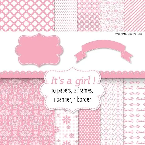 Bebé niña Rosa scrapbook para imprimir papel por ValerianeDigital Bebé niña Rosa scrapbook para imprimir papel por ValerianeDigital
