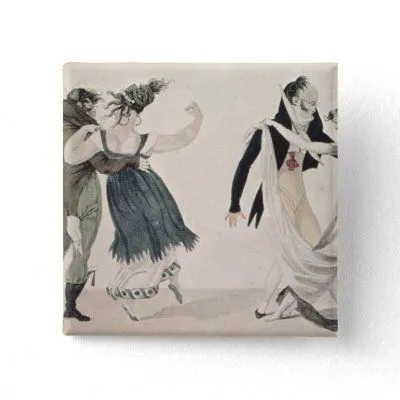 Buena forma, no. 1: El vals, dibujo animado satíri Boton de Zazzle. Buena forma, no. 1: El vals, dibujo animado satíri Boton de Zazzle.