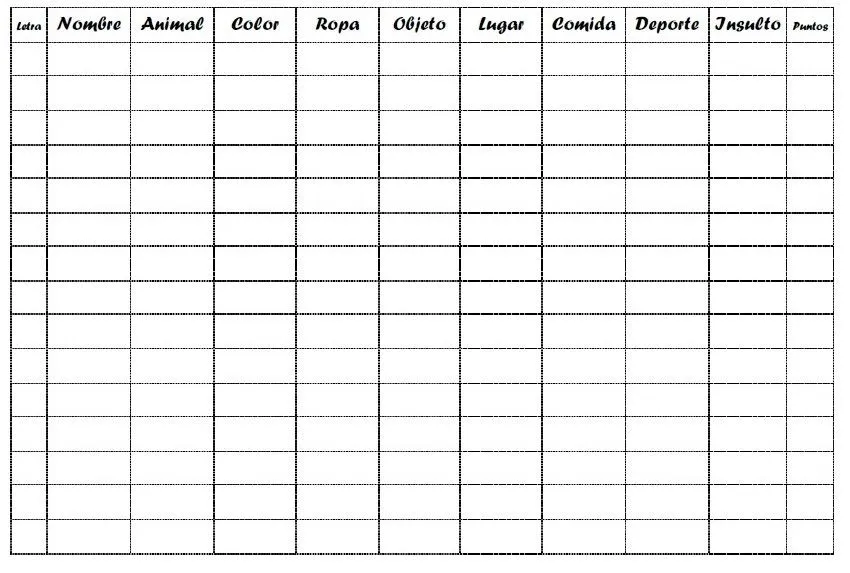 Formato del juego BASTA, BACHILLERATO STOP, TUTTI FRUTTI ... Formato del juego BASTA, BACHILLERATO STOP, TUTTI FRUTTI ...