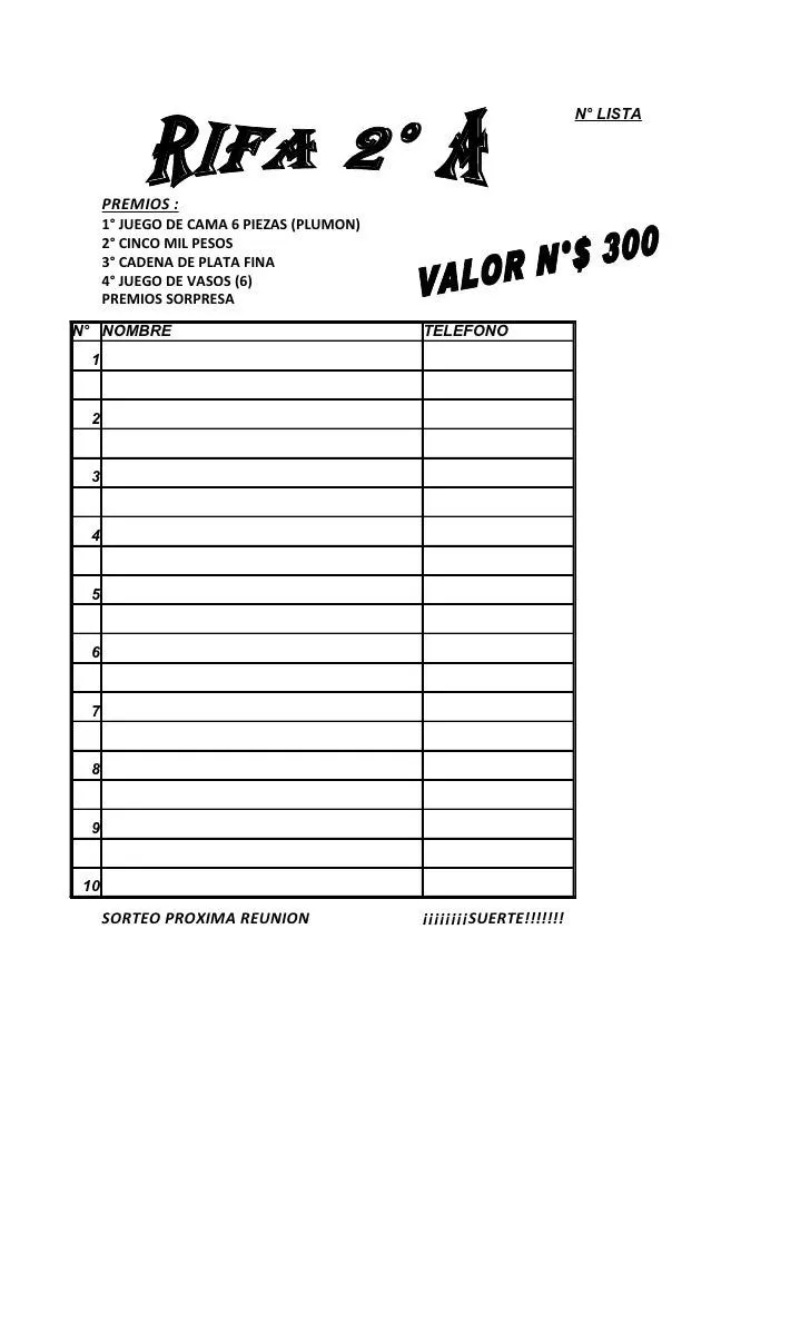 Formato de rifas - Imagui