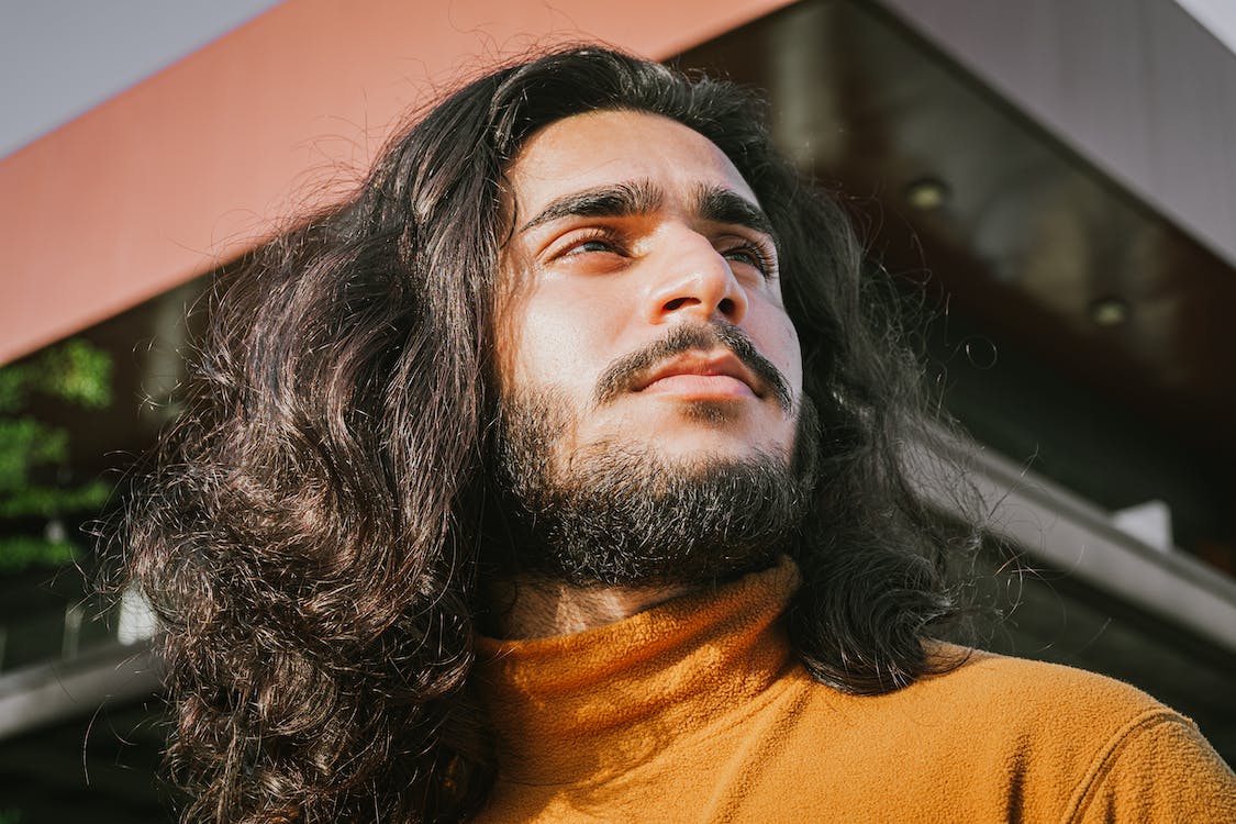 Foto de stock gratuita sobre barbudo, cabello moreno, guapo, hombre, masculino, mirando a otro lado, naranja, pelo largo, retrato, rizado, suéter tipo con cuello de tortuga Foto de stock gratuita sobre barbudo, cabello moreno, guapo, hombre, masculino, mirando a otro lado, naranja, pelo largo, retrato, rizado, suéter tipo con cuello de tortuga