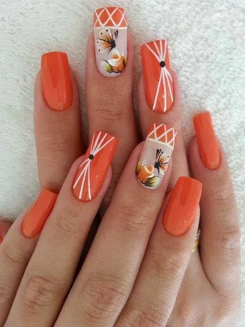 Foto uñas pintadas de naranja con diseños | Muchas Fotos