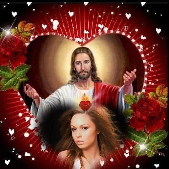 Fotomontaje cristiano del Sagrado Corazón de Jesús
