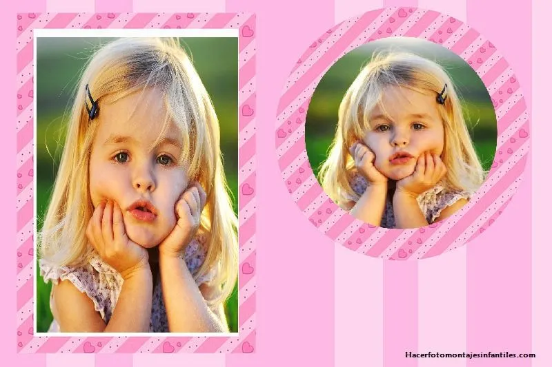 Fotomontaje de marco rosa para dos fotos | Fotomontajes infantiles
