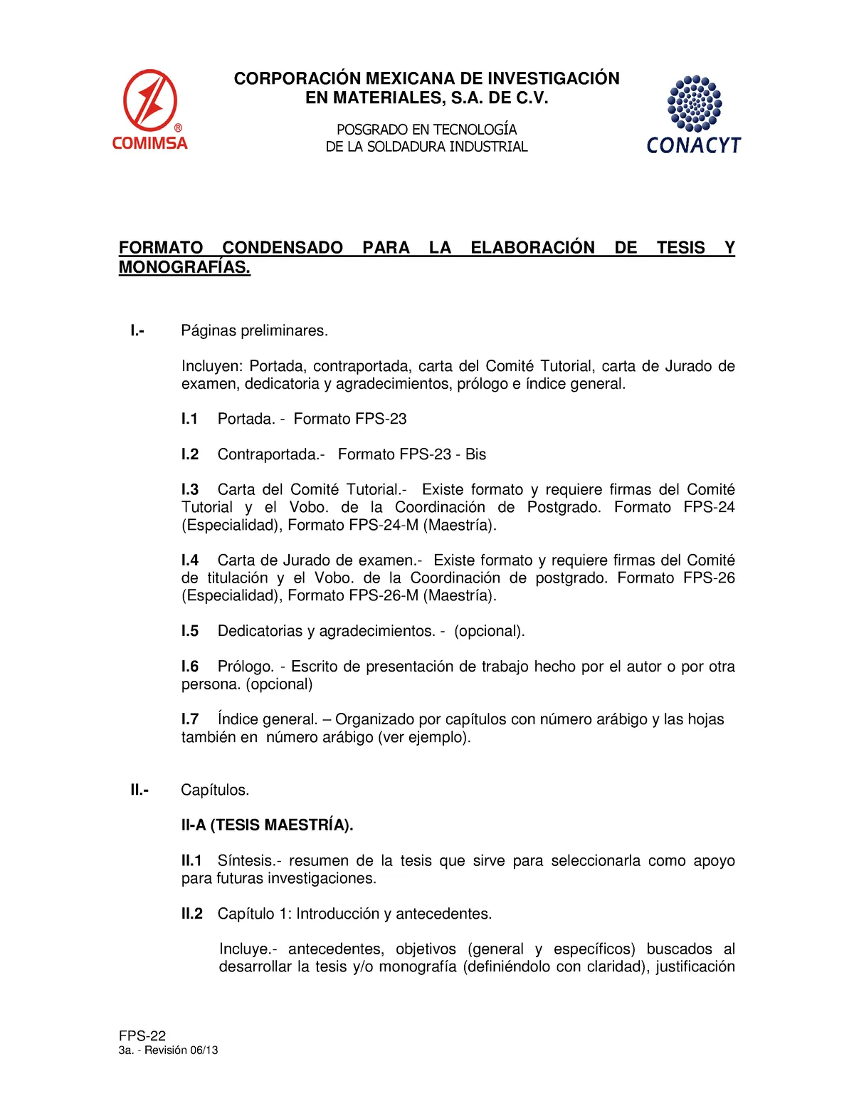 3 FPS-22 Formato para la Elaboración de Tesis o Monografía 3° Revisión a  06-13 - EN MATERIALES, S. - Studocu
