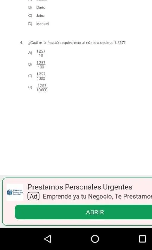 Cuál es la fracción equivalente al número decimal 1.257?A)1 257/10B)1 257/100C)1 257/1000D)1 257/10 000 - Brainly.lat Cuál es la fracción equivalente al número decimal 1.257?A)1 257/10B)1 257/100C)1 257/1000D)1 257/10 000 - Brainly.lat