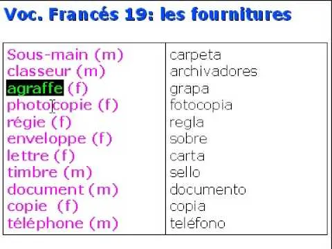 Francés vocabulario 19 - les fournitures - YouTube