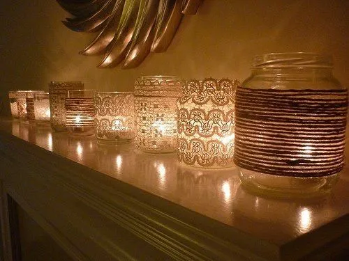 Frascos con velas. Encaje y yute. | Table Decor | Pinterest Frascos con velas. Encaje y yute. | Table Decor | Pinterest