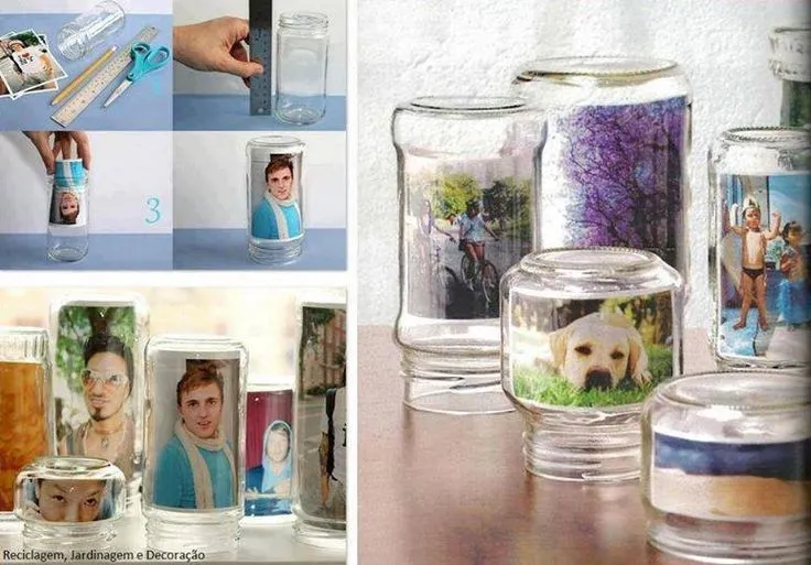 Frascos de vidrio reciclados y convertidos en portaretratos | DIY ... Frascos de vidrio reciclados y convertidos en portaretratos | DIY ...