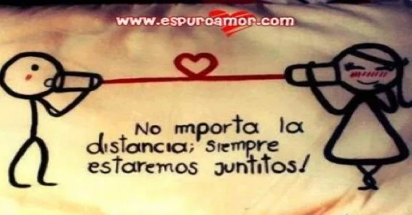 Frase para un amor a distancia con bonita tarjeta para dedicar