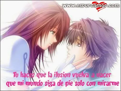 Frase de amor con imagen de una pareja anime que se miran fijamente Frase de amor con imagen de una pareja anime que se miran fijamente
