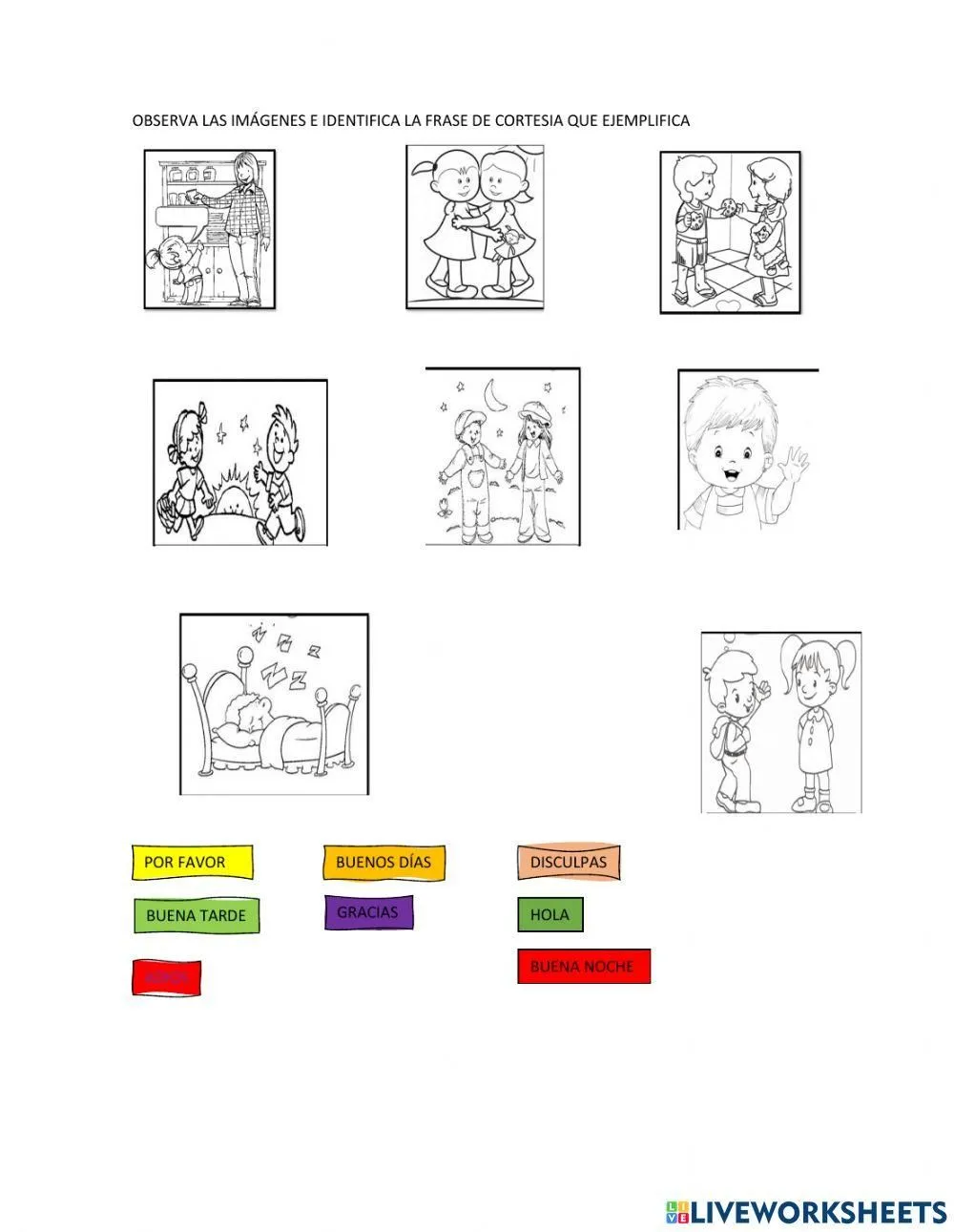Frases de cortesía activity for primero básico | Live Worksheets Frases de cortesía activity for primero básico | Live Worksheets