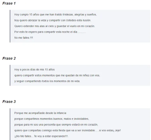 frases para invitaciones de 15 a os 2012