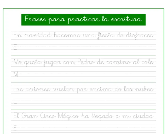 Frases para mejorar la caligrafía - Fichas de Caligrafía Frases para mejorar la caligrafía - Fichas de Caligrafía