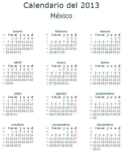 Free Online Gratis: Calendario 2013 México