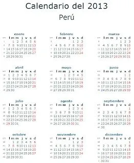 Free Online Gratis: Calendario 2013 Peru