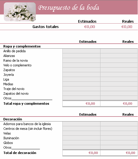 Free Online Gratis: Presupuesto de boda, Excel Free Online Gratis: Presupuesto de boda, Excel