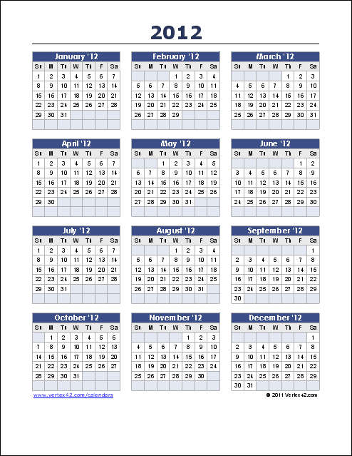 Yearly Calendar Template for 2014