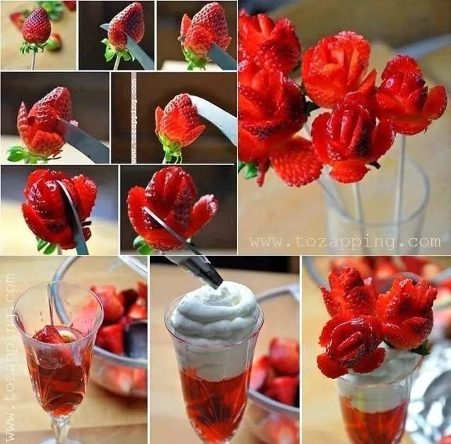 Fresas con nata en forma de ramo de rosas - Tozapping.com Fresas con nata en forma de ramo de rosas - Tozapping.com