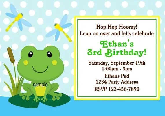 Frog Invitation Frog Theme Birthday Party or Baby por jcsaccents Frog Invitation Frog Theme Birthday Party or Baby por jcsaccents