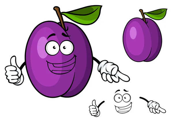 Fruta de feliz de dibujos animados morado ciruela dando un pulgar ...