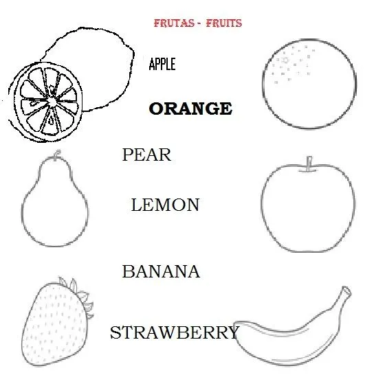 Frutas en inglés para niños para colorear - Imagui