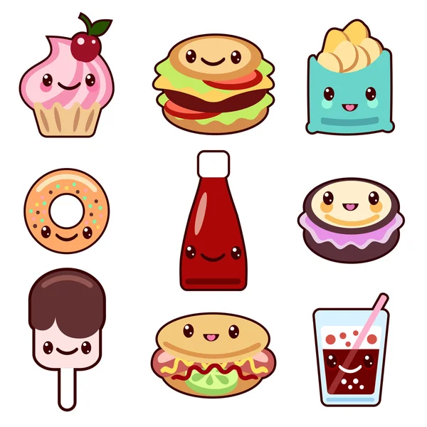 Frutas y comida kawaii — Vector stock © neyro2008 #77549752