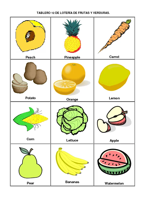 Todas las frutas y verduras en inglés y español - Imagui