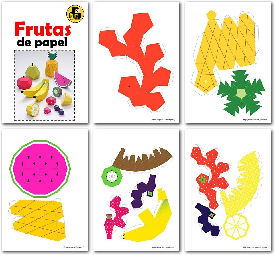 Frutas de Papel plantillas para Recortar y Armar