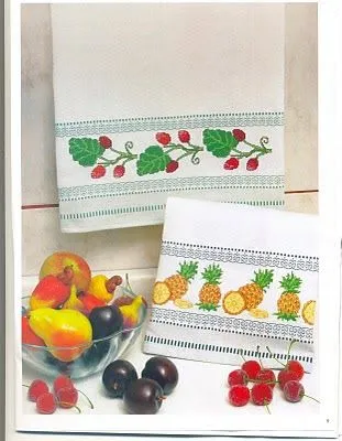 Punto de Cruz GRATIS: Cenefas de Frutas para paños de cocina Punto de Cruz GRATIS: Cenefas de Frutas para paños de cocina