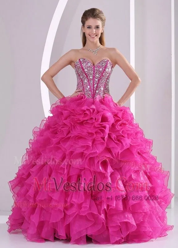 Fucsia Volantes Vestido De Fiesta Dulceheart Beaded Decorate ...