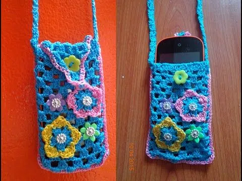 FUNDA PARA CELULARES TEJIDA A CROCHET PASO A PASO - YouTube