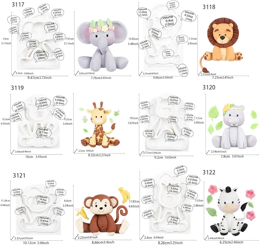 FUNSHOWCASE - Moldes de silicona para fondant, diseño de animales de la selva, 6 unidades, altura de 6,6 a 9,1 cm : Amazon.com.mx: Hogar y Cocina FUNSHOWCASE - Moldes de silicona para fondant, diseño de animales de la selva, 6 unidades, altura de 6,6 a 9,1 cm : Amazon.com.mx: Hogar y Cocina