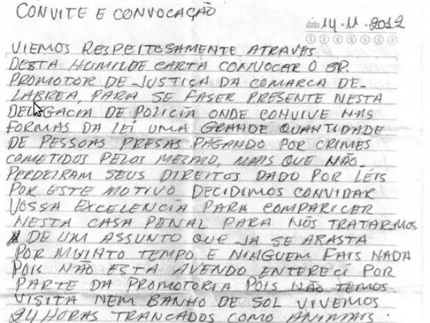 G1 - Presos escrevem cartas e ameaçam entrar em rebelião no ... G1 - Presos escrevem cartas e ameaçam entrar em rebelião no ...