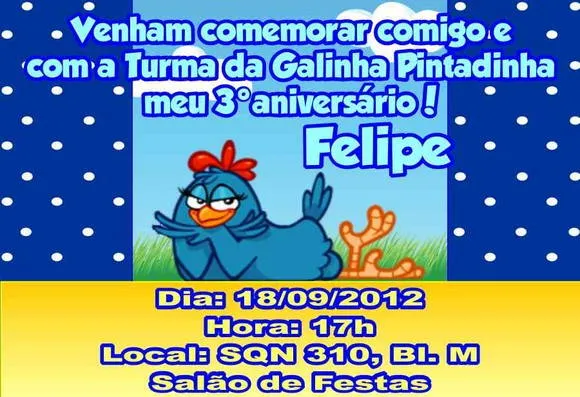 Galinha Pintadinha Convite Aniversário | Marga Brindes | Elo7 Galinha Pintadinha Convite Aniversário | Marga Brindes | Elo7