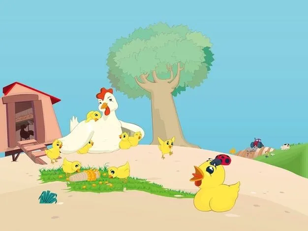 Gallina con pollitos paisaje de dibujos animados | Descargar ... Gallina con pollitos paisaje de dibujos animados | Descargar ...