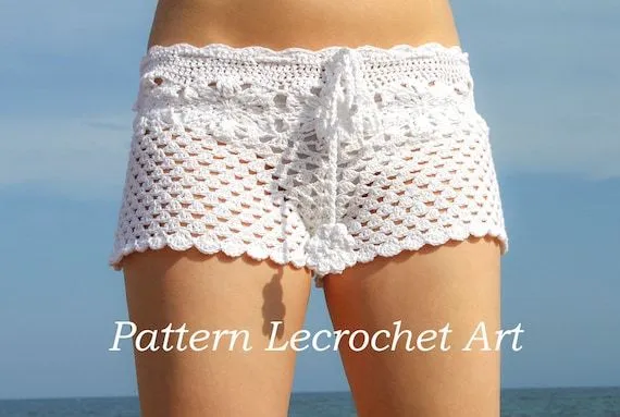 Ganchillo patrón blanco playa pantalones cortos y por LecrochetArt Ganchillo patrón blanco playa pantalones cortos y por LecrochetArt