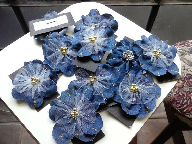 Ganchos para el pelo hechos con tela de jeans o vaquera reciclada ...