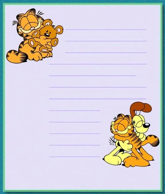 GARFIELD ABRAZA A SU OSITO Y A SU AMIGO PAPEL DE CARTA INFANTIL ...