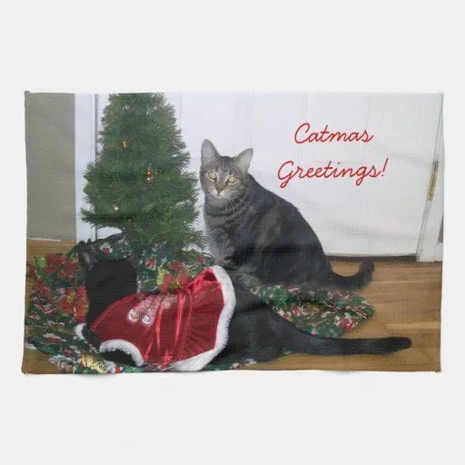 Gatitos con la toalla de cocina del árbol de navid | Zazzle Gatitos con la toalla de cocina del árbol de navid | Zazzle
